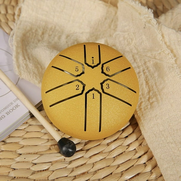 Xihbxyly Mini Tambor Handpan, Terapia de Sonido Curativo, Alivio Del Estrés y Relajación, Fácil de Tocar, Meditación Zen y Yoga, Tambor de Bolsillo, Regalo Educativo, 3 Pulgadas, Baqueta Incluida