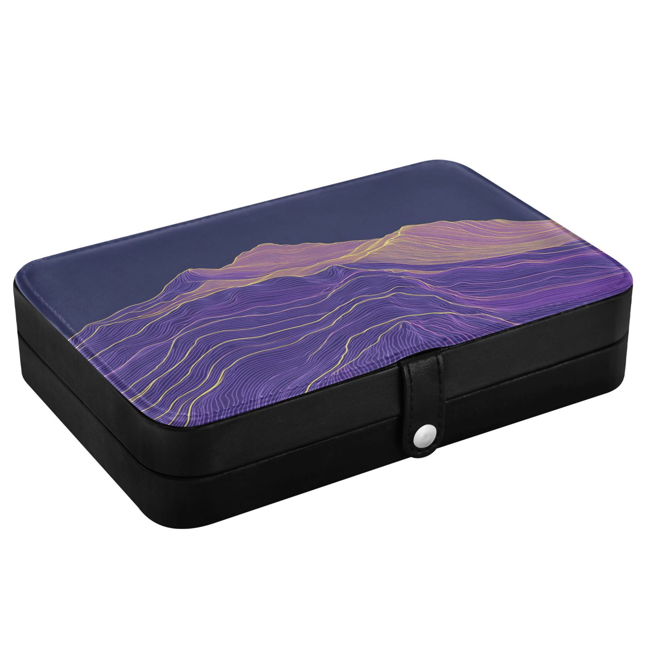 Leather Jewelry Box Rectangular 8.27x5.5x1.78In Travel Jewelry Storage Earrings Necklace Bracelet Watch Brooch Storage Purple Line Mountain