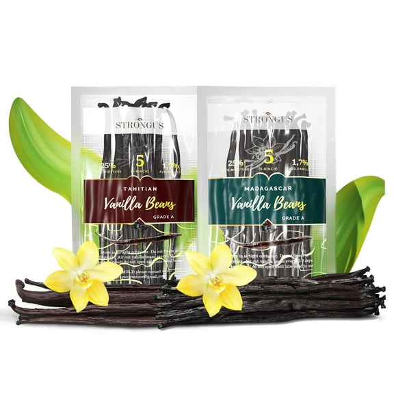 5 Premium Grade A Vanilla Beans  Vacuum Sealed  Tahitian & Madagascar Vanilla Pods  Rich, Creamy Flavor & Aroma  Perfect for Baking, Homemade Extract, Paste, Brewing, Coffee, Cooking