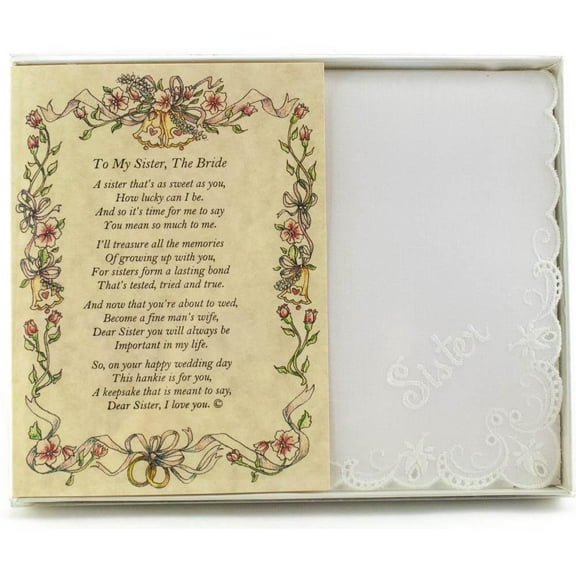 Poetry Hankie for Bride from Sister Wedding Handkerchief