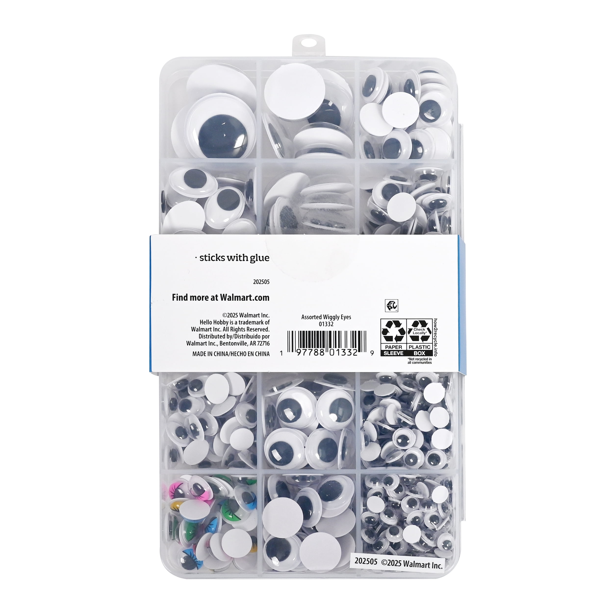 Hello Hobby Wiggle Eyes Case, Plastic, Round Shape, Assorted Sizes, Multicolor, 600 Pieces