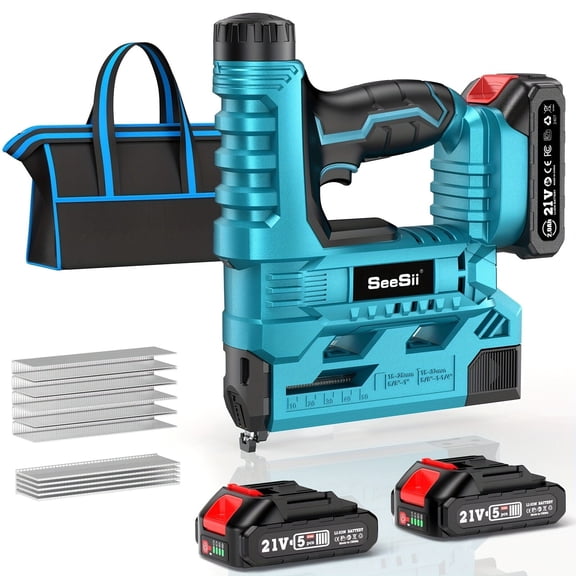 SEESII Cordless Nail Gun 18G Brad Nailer, 2-in-1 Electric Stapler, 2x2.0Ah Battery, 1000 Brad Nails