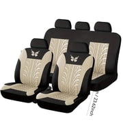 Universal Car Seat Covers Full Set Protector Cushion Front Rear 3D Butterfly Embroidery Pattern, Pink