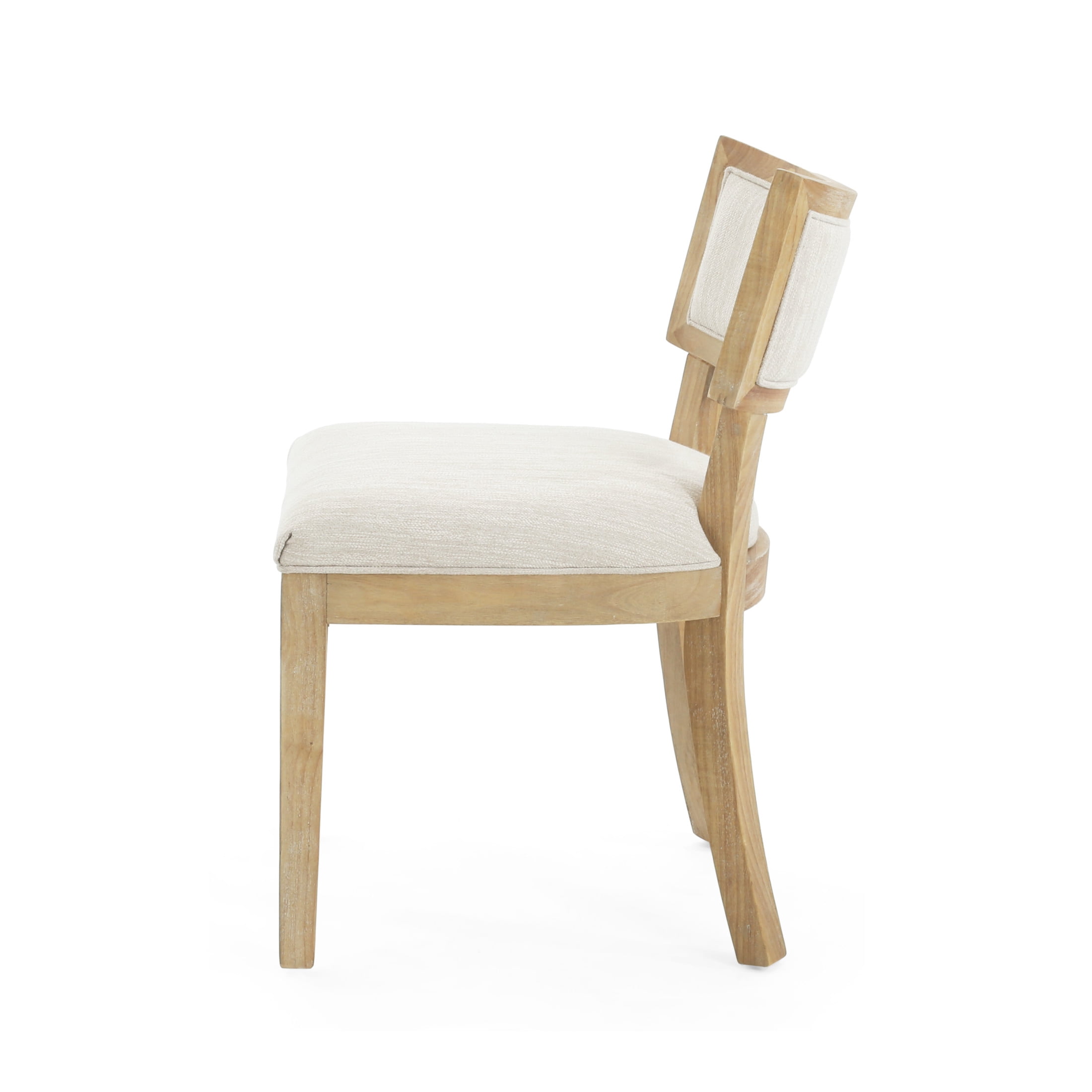 Farmhouse Fabric Upholstered Dining Chairs, Durable Rubberwood Frame, Natural+Beige, Set of 2