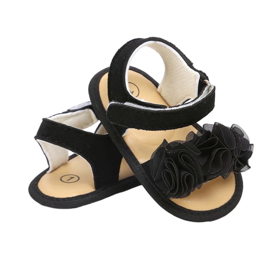 Penkiiy Baby Girl Summer Sandals Breathable Soft Rubber Sole Non-Slip Open Toe Bow Shoes Newborn Infant Toddler Shoes Black for 6-9 Months