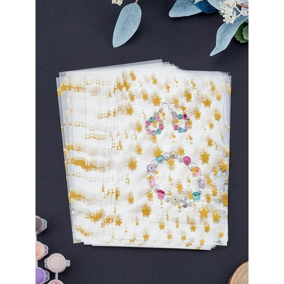 50 Pcs Star Print Resealable Cookie Bags OPP Plastic Bags for Party Gift Giving Bakery Candy Cookie Chocolate Party Favors Small Business Packaging Supplies 21x13x0.01cm Clear