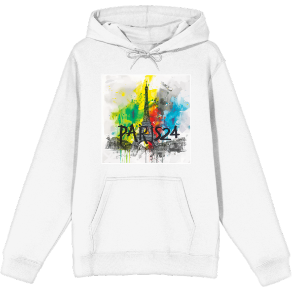 Colorful Eiffel Tower Adult White Long Sleeve Hoodie-XL