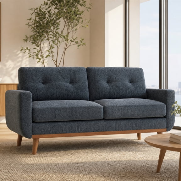 Aukfa 68" Small Sofa Loveseat Couch Comfy Mid Century Modern Sofa for Living Room Bedroom, Chenille, Blue Gray