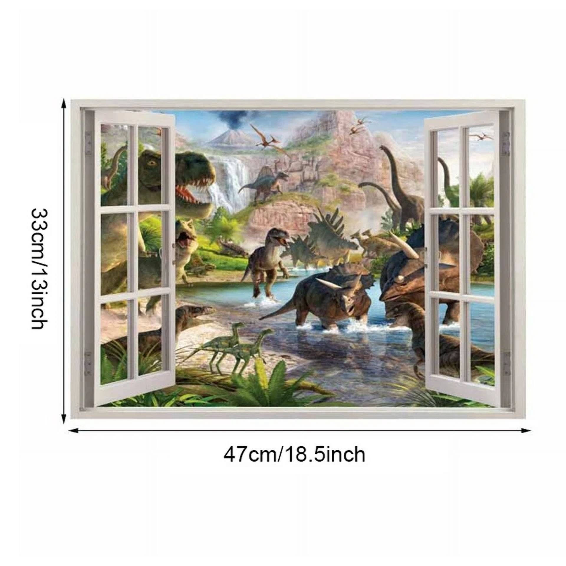Fake Window Self-Adhesive Dinosaur Wall Stickers Children'S Bedroom Decoration