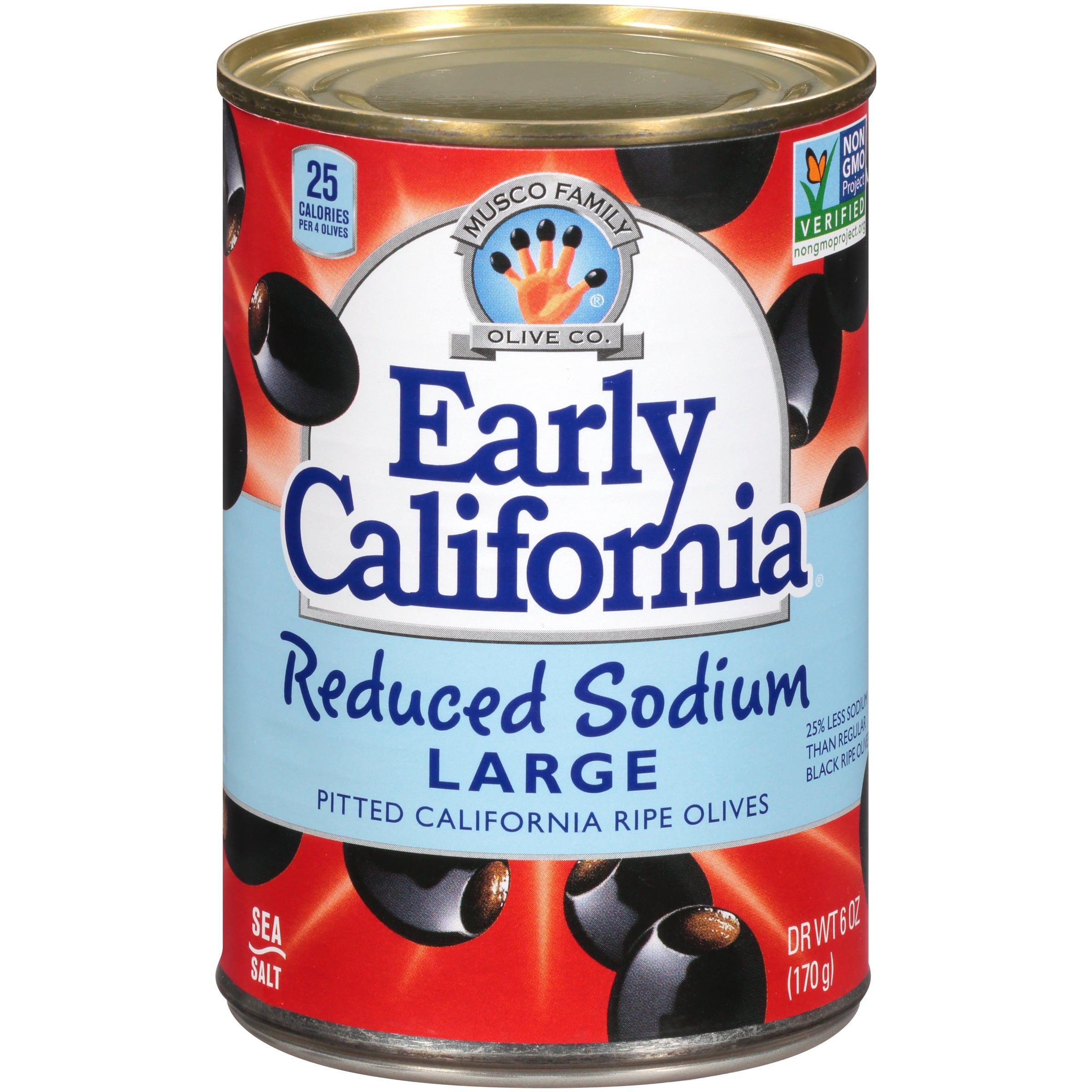 Musco Family Olive Co. Early California Reduced Sodium Large Pitted California Ripe Olives, 6 oz