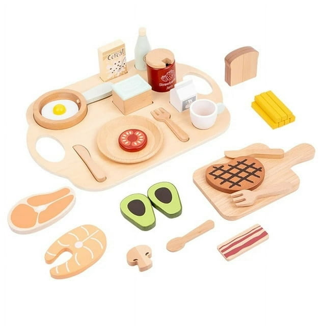Tea Party Tableware Wooden Handicraft Toy Kitchen Pretend Play Set Cooking Coffee Bread For Toddlers Kids Birthday Gift Favors