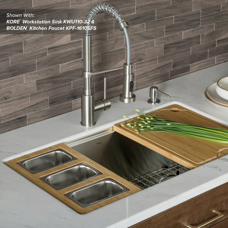 KRAUS Workstation Kitchen Sink Wood Grain Composite Cutting Board 