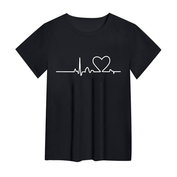 ZHENHONG Graphic Tees for Women, Women's Spring/Summer Love Printed Loose Casual Short Sleeved T Shirt Going Out Tops