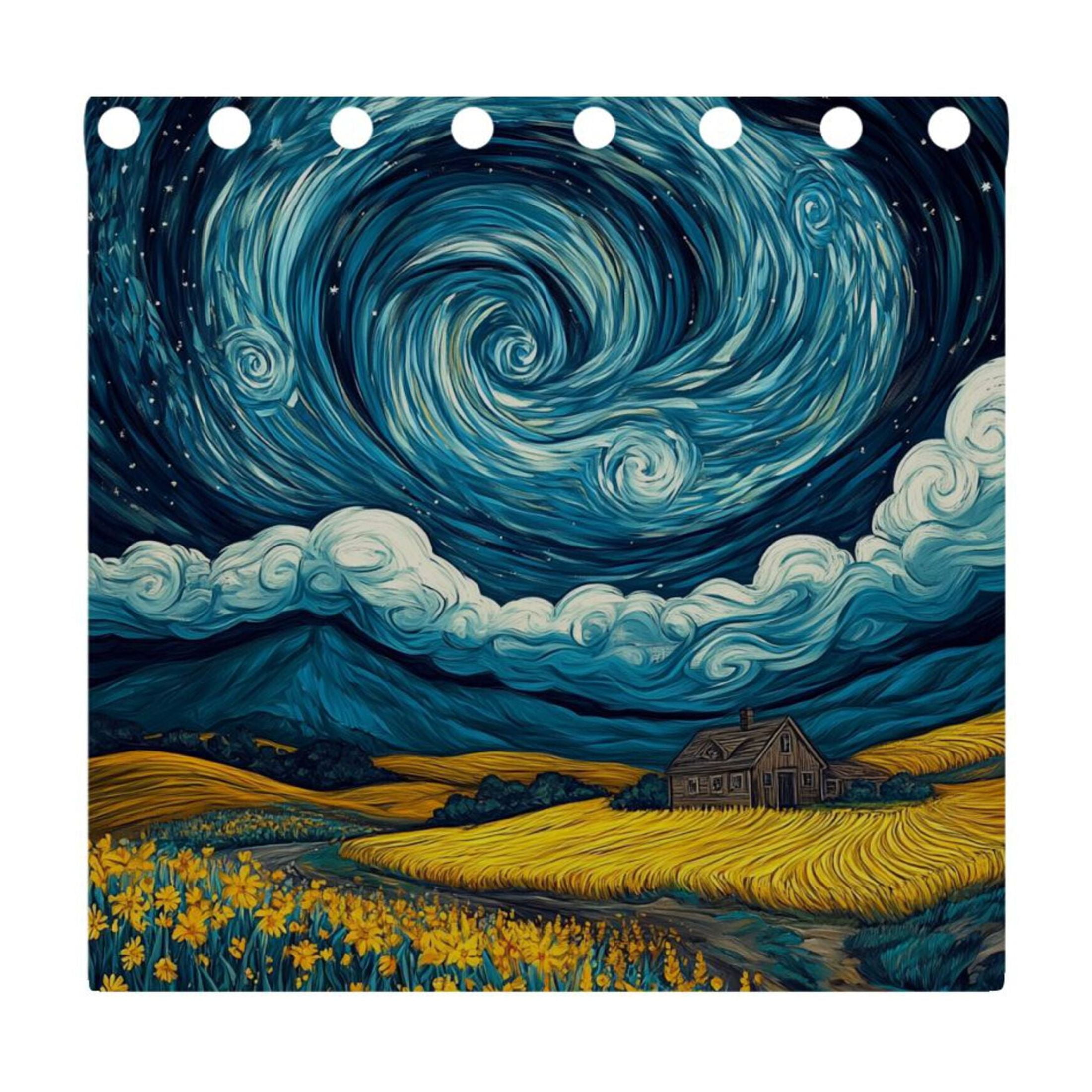 Starry Night Scenery Blackout Curtains for Living Room Bedroom 55W x 54L Insulated Window Drapes 2 Panels