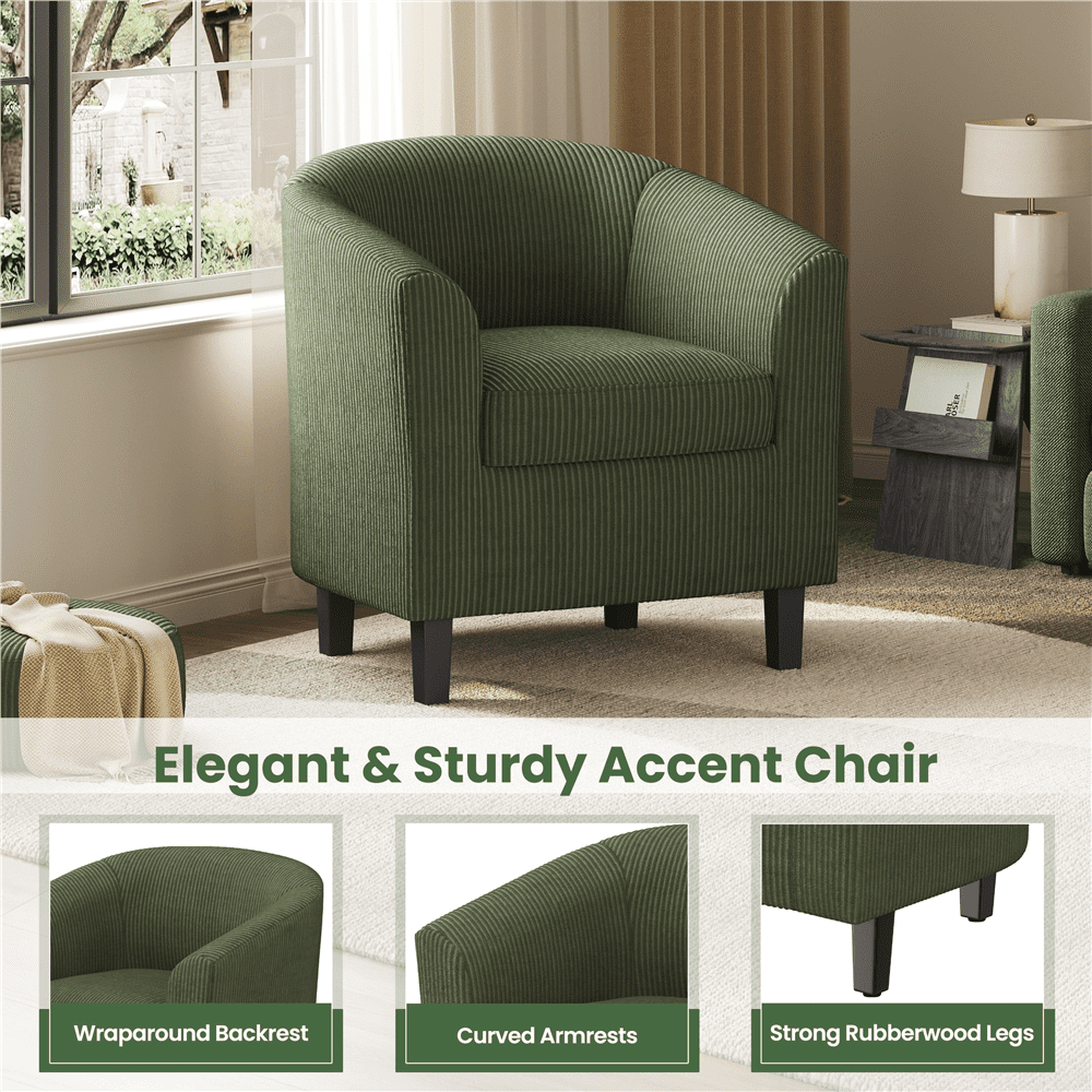 Renwick Upholstered Corduroy Fabric Accent Arm Chair for Living Room, Set of 2, Dark Green