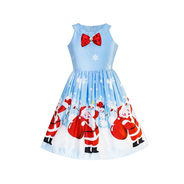 Girls Dress Blue Christmas Santa Snow Xmas Tree Party 14 Years
