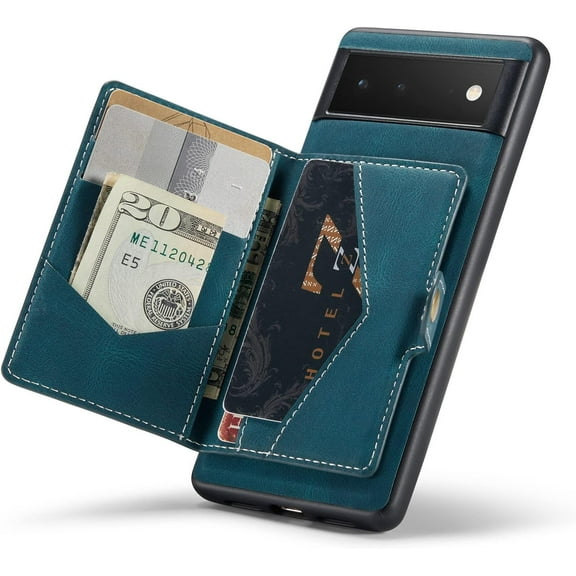 Case for Google Pixel 6, Detachable Magnetic Wallet Credit Card Slot Case Cover Support Wireless Charging Compatible with Google Pixel 6 (Blue)