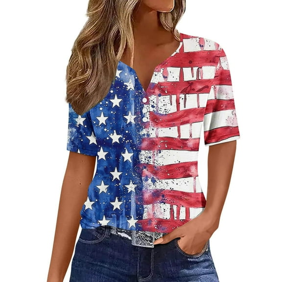 VerPetridure American Flag Shirt for Women 4th of July Tee Shirt USA Stars Stripes T-Shirt Patriotic Summer Tunic Tops