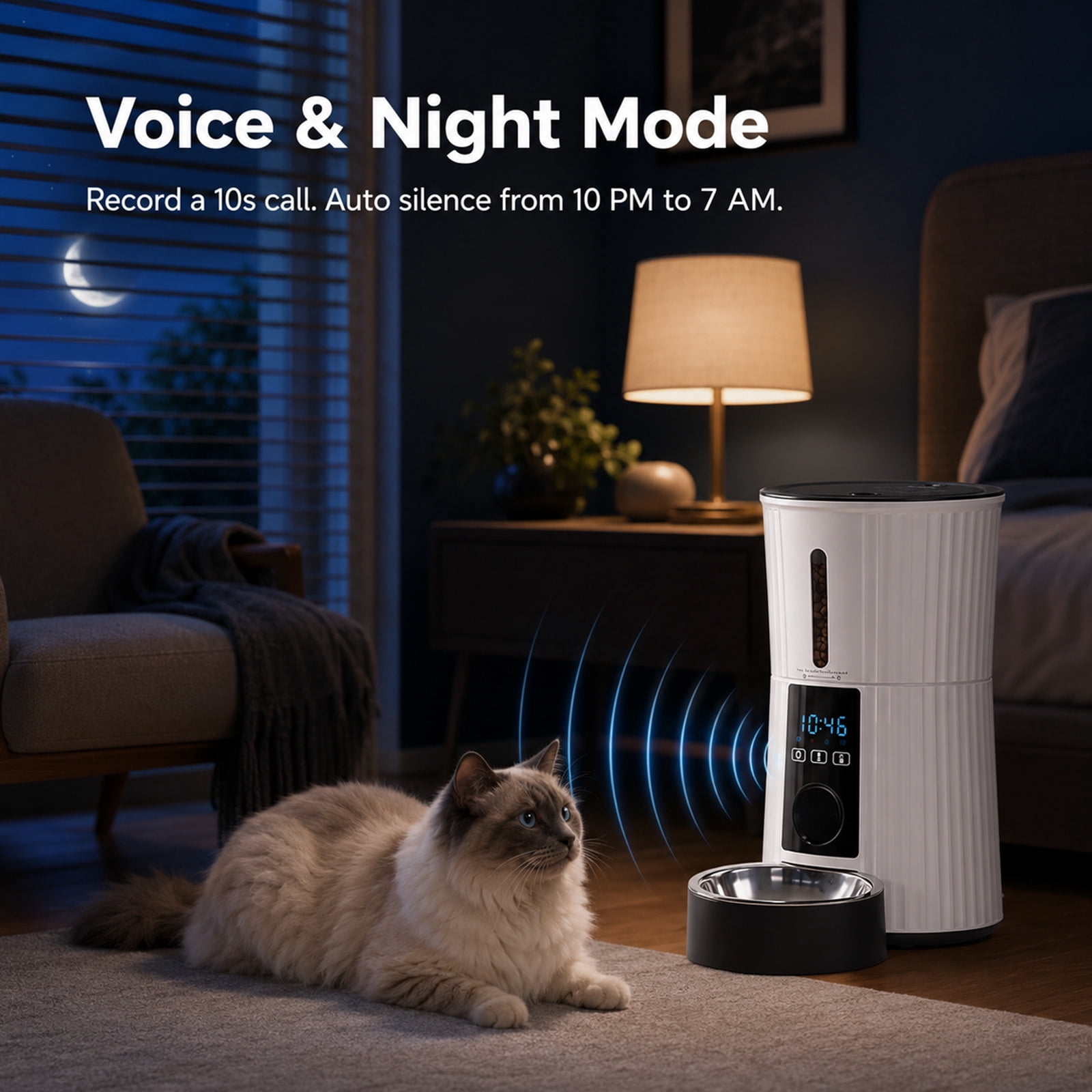 Alvantor Timed Automatic Cat Feeder, 4L Programable Dry Food Dispenser with Desiccant Bag Dual Power Supply 10S Voice Recorder, Smart Pet Feeder for Cats and Small Medium Dogs