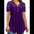 thumbnail image 3 of Blusas Tipo Túnica de Talla Grande para Mujer, de Corta, con Cuello en V, Plisadas y Botones de Encaje. Violeta Oscuro XXL, 3 of 6