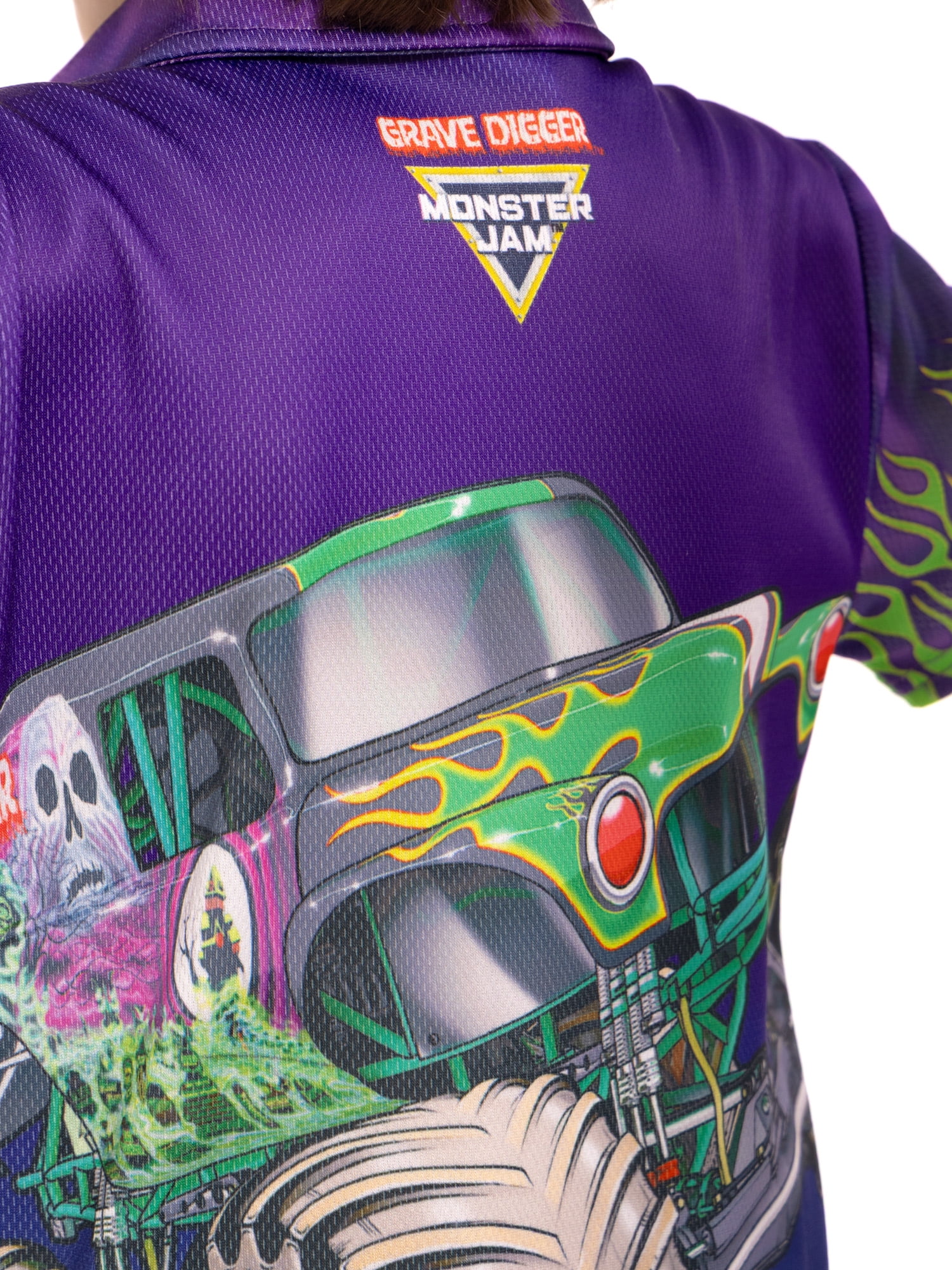 Monster Jam Grave Digger Toddler Boys Button Shirt with Short Sleeves, Sizes 12M-5T