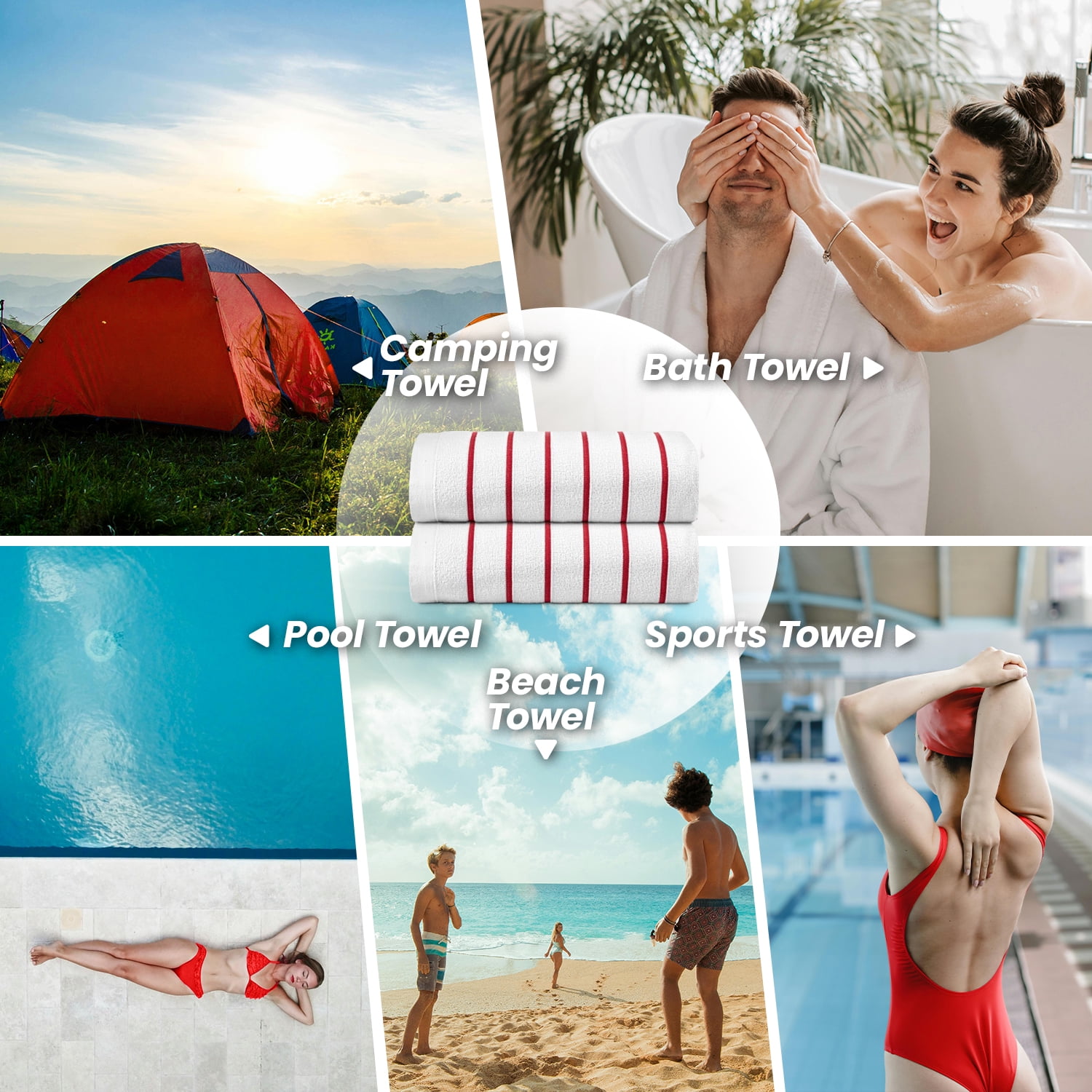 belem Red Horizontal Stripe Oversized Pool Towels Bulk 36x68-24 Pack Beach Towels Bulk - Highly Absorbent Spa & Hotel Bath Sheet - Quick Drying - Durable & Soft Towels in Bulk