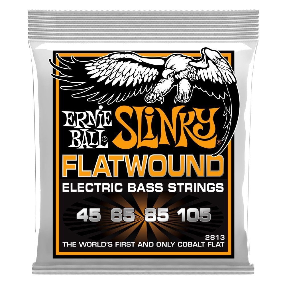 Ernie Ball 2813 Hybrid Slinky Flatwound Electric Bass Guitar 4-String Set, 45-105