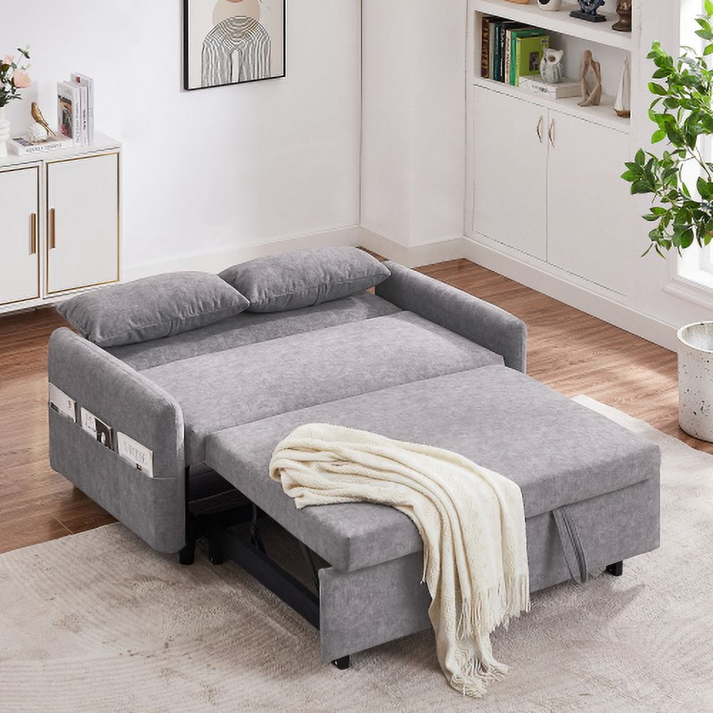 Leumius 2 Seat Sofa Couch with Pull Out Sleep Sofa Bed, Modern Loveseats with USB Ports, Gray