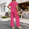thumbnail image 5 of Mifsaly Striped Lounge Set for Women 2 Piece Short Sleeve Relaxed Top and High Waisted Wide Leg Pants with Pockets Flowy Trendy Casual Summer Beach Vacation Matching Outfits Pink,L, 5 of 7