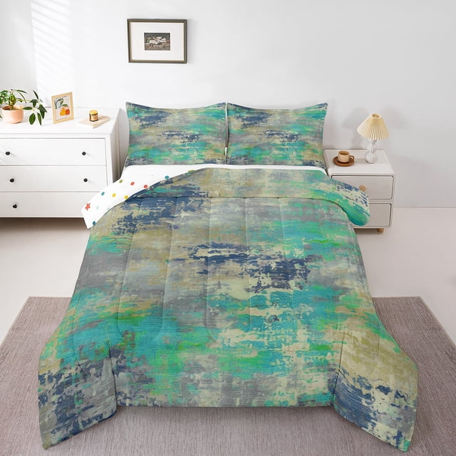 YST Ensemble de Couette Aquarelle Bleu Marine Sarcelle, Ensemble de Literie Moderne Abstrait pour Chambre d'Enfants et d'Ados, Ensemble de Courtepointe Réversible Dégradé Ombré, Couette en Duvet Esthétique Contemporaine (Bleu Marine Sarcelle, Format Double)