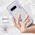 thumbnail image 2 of for Google Pixel 8 Pro Case Clear Glitter Sparkle Aesthetic Google Pixel 8 Pro Phone Case Silicone TPU Soft Flower Transparent Shockproof Cover Pruple Thin (Silver-Purple), 2 of 14