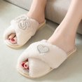 thumbnail image 4 of Zapatillas de felpa con banda cruzada pantuflas peludas con punta abierta cómodas para interiores y exteriores, 4 of 8