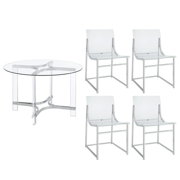 Keeling 5-piece Round Glass Top Acrylic Dining Set Chrome