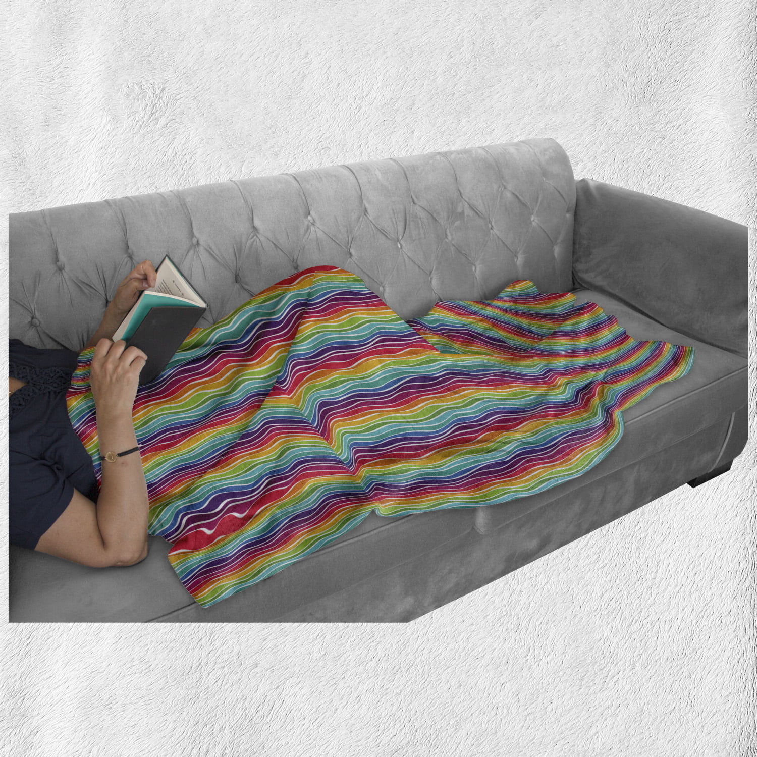 Colorful Swirls Vertical Waves Rhythmic Design Cheerful Funky Retro Graphic Ambesonne Rainbow Soft Flannel Fleece Throw Blanket 70 x 90 Multicolor Cozy Plush for Indoor and Outdoor Use