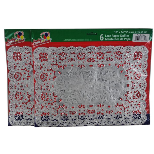 Silver Rectangular Doilies Lace Paper 10"x14" Lot of 12