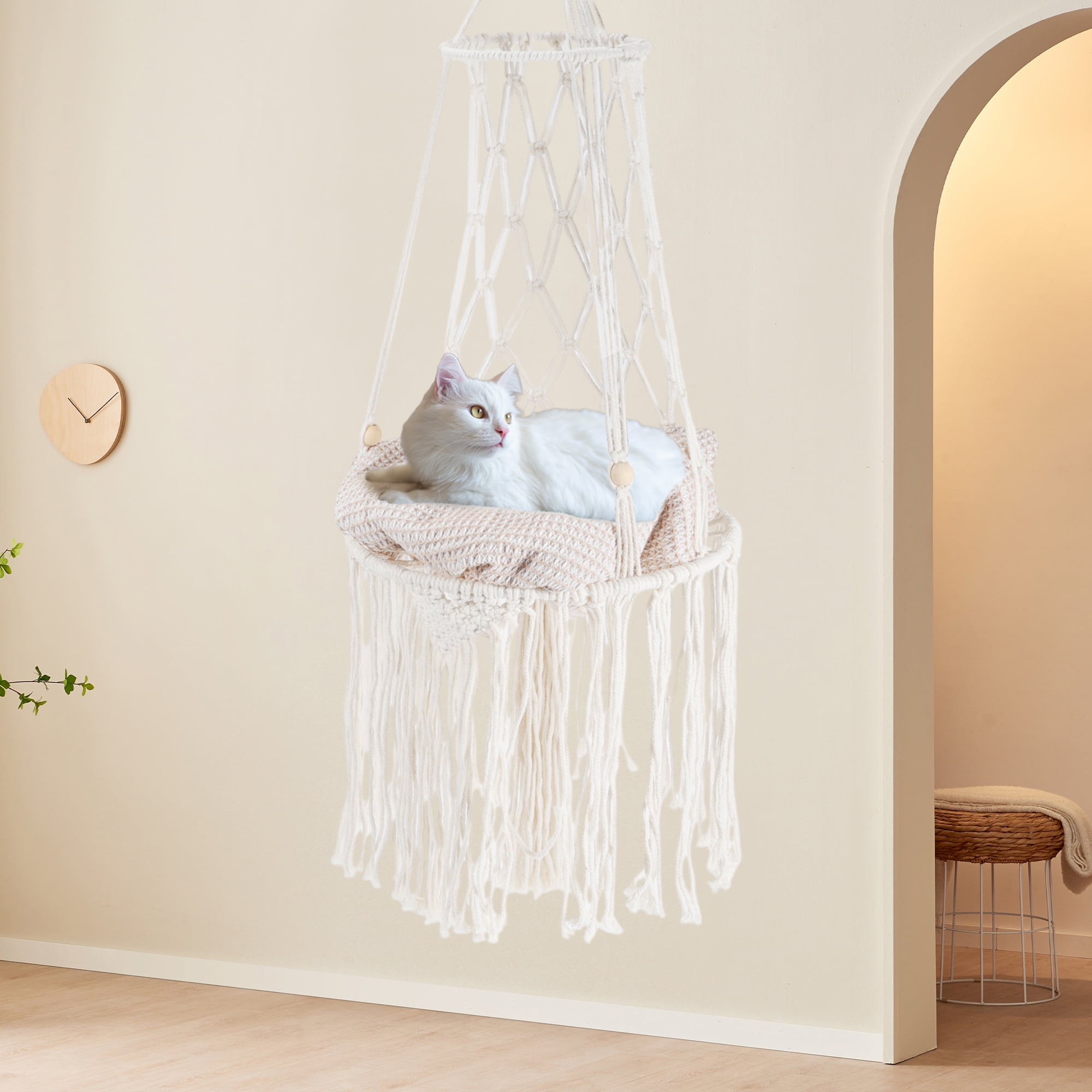 Unique Bargains Cat Window Perch Handwoven Cat Swing Cat Window Hammock Hang on Wall Bed for Sleeping and Playing Cat Perch without Cushion White 11.8 in