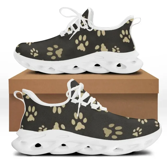 Zapatillas de deporte con plataforma y cordones transpirables con estampado de huellas de mascotas para mujer