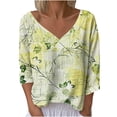 thumbnail image 2 of Ovbmpzd Chemises pour Femmes Décontractées à Fleurs à Manches Longues Blouse en Lin Printemps Été Mode Hauts à Col en V pour Femmes P, 2 of 6