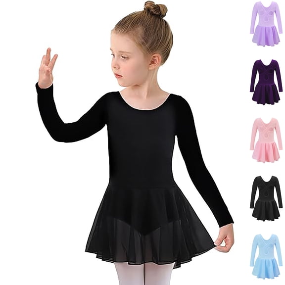 XINXIAOO Ballet Leotards for Girls Long Sleeve Ballet Leotard Bodysuit with Skirt for Ballerina Kids 2-3 Years