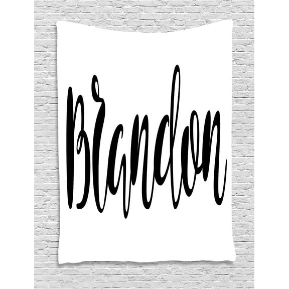 Brandon Tapestry, Widespread Name Design with Monochrome Artistic Letters Cursive Font Pattern, Wall Hanging for Bedroom Living Room Dorm Decor, 40W X 60L Inches, Black and White, by Ambesonne