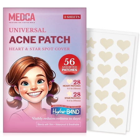 MEDca Acne Patch – 56 Ct, Hydrocolloid Spot Treatment, 2 Sizes in (Star, Heart) Shapes