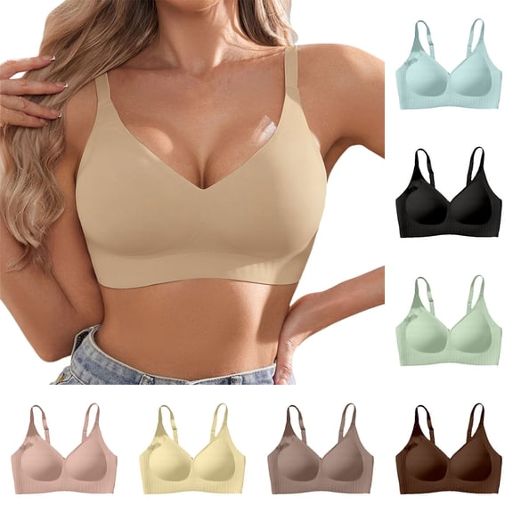 Jelly Wireless Push Up Lifting Bra Deep V Seamless Plunge No Underwire Comfortable Bralettes Everyday Bras with Adjustable Straps