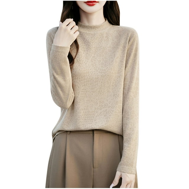 WRKEKC Chemises à Manches Longues pour Femmes Couleur Unie Couche de Base en Tricot Ample Col Rond Tunique Décontractée Tissu Doux pour Automne Hiver Confort Quotidien