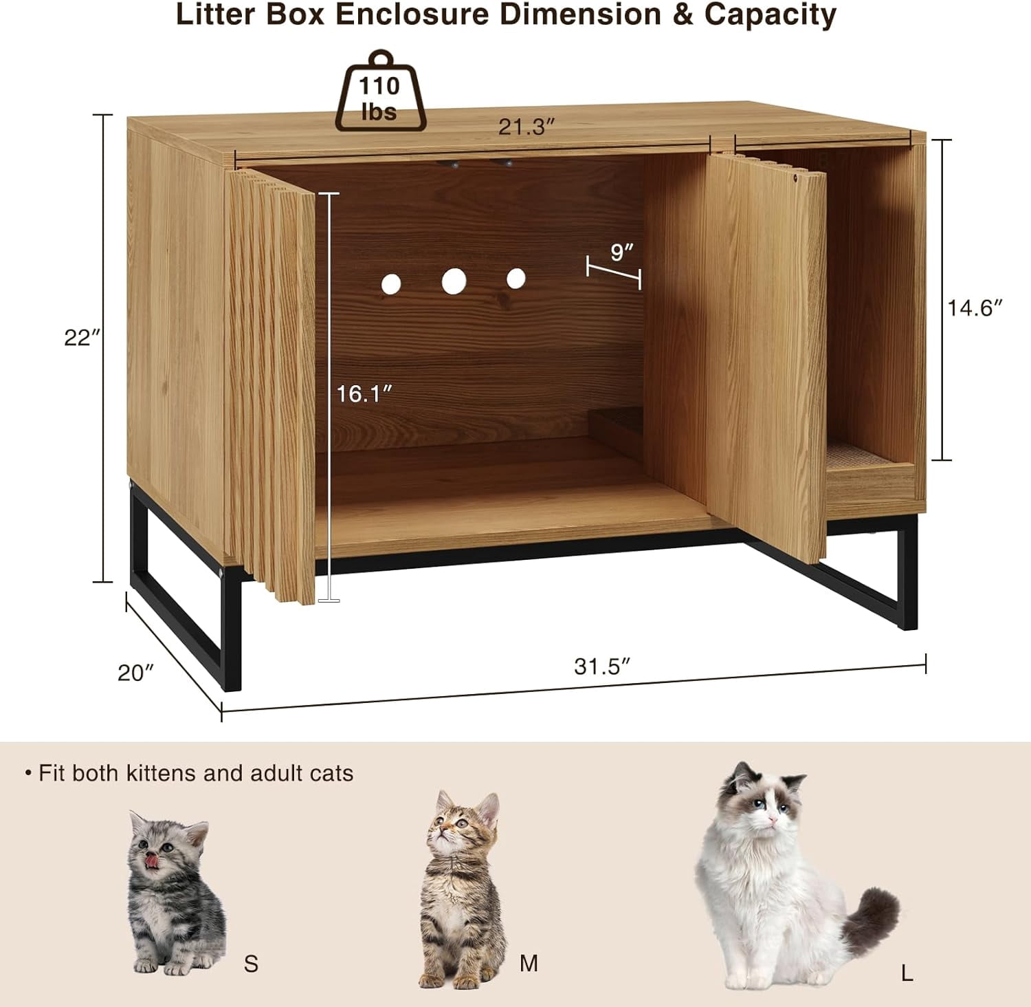 Vabches Hidden Cat Litter Box Enclosure Furniture, Multi-Functional Cat Washroom Bench with Cat Scratching Pad and Fluted Doors