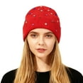 thumbnail image 2 of KANG Fashion Rhinestone Embellishment Cold Hat Fall And Winter Fashion Versatile Pullover Knit Hat Punk Style With Hat Red One Size, 2 of 4