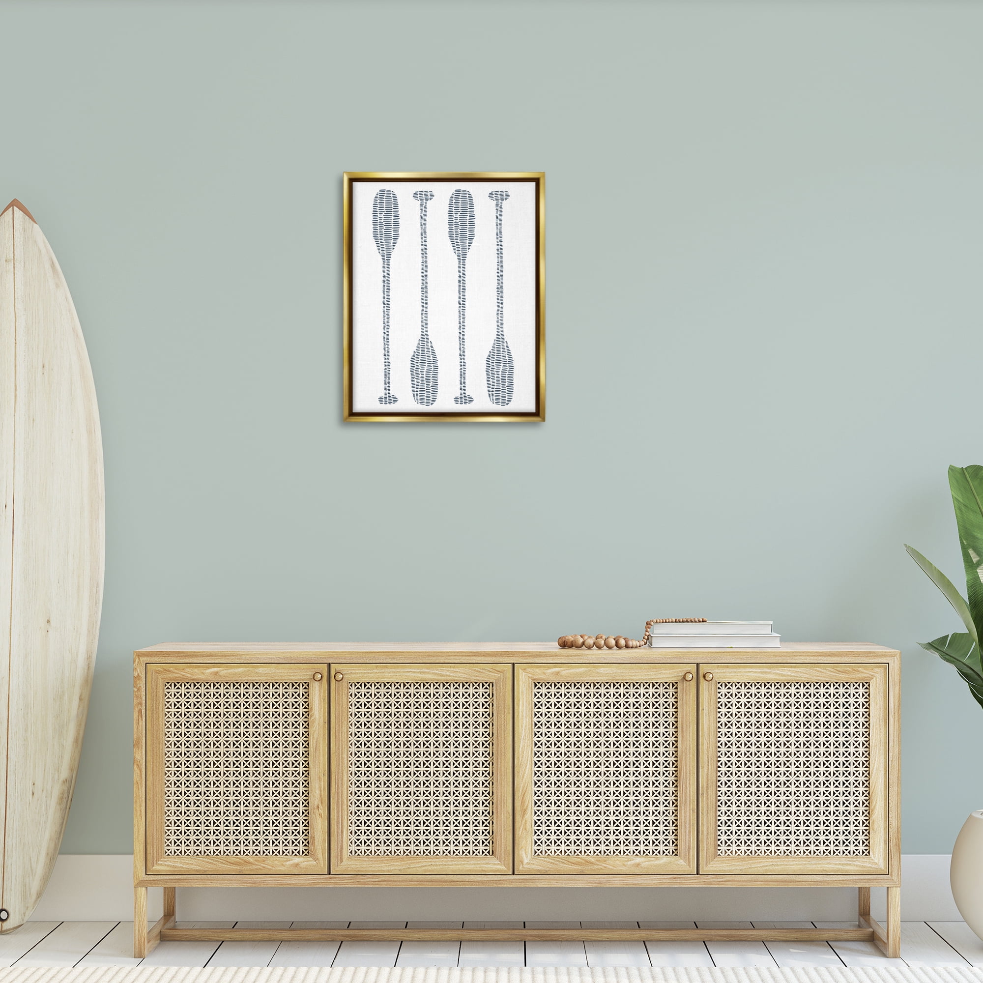 Stupell Industries Minimal Boat Oars Coastal Painting Gold Floater Framed Canvas Art Print Wall Art, 25 x 31