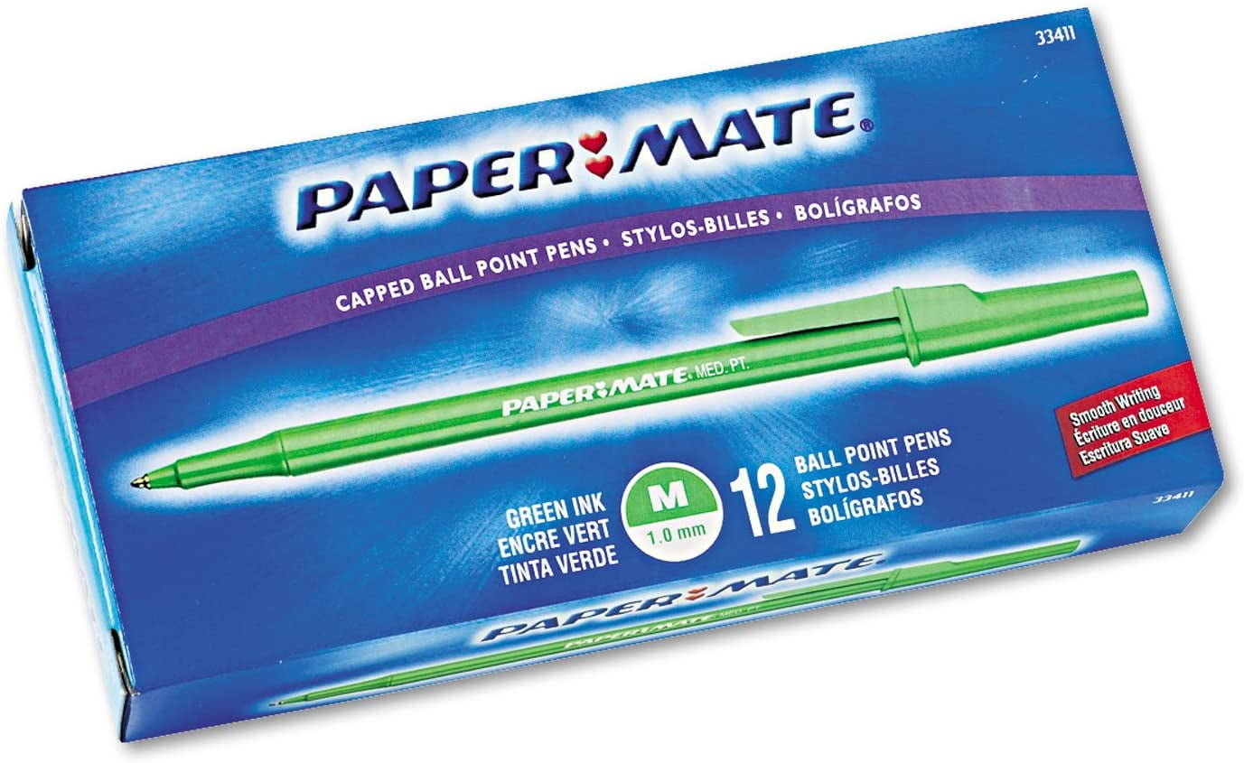 Paper Mate 3341131 Write Bros Stick Ballpoint Pen, Green Ink, 1mm
