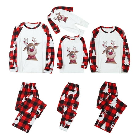 

Christmas Pajamas for Family 2022 Xmas Elk Reindeer Print Pjs Plaid Long Sleeve Tops And Pants Soft Holiday Sleepwear Christmas Pajamas for Family Pijamas De Mujer