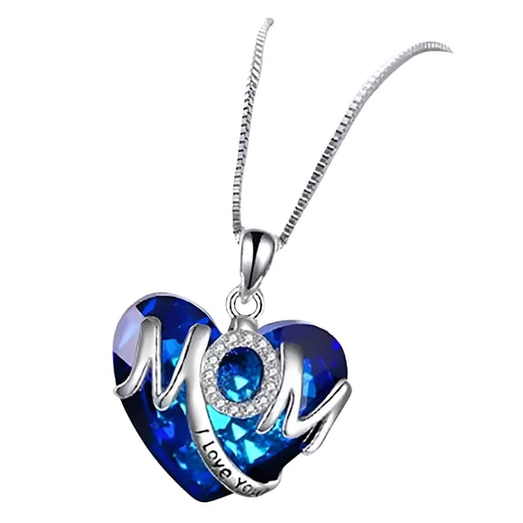 DESIGNICE Mothers Necklace Gifts for Mom From Daughter Son, I Love You Mom Necklace Heart Pendant Rhinestone Jewelry with Box Birthday Mothers Day Gifts for Women