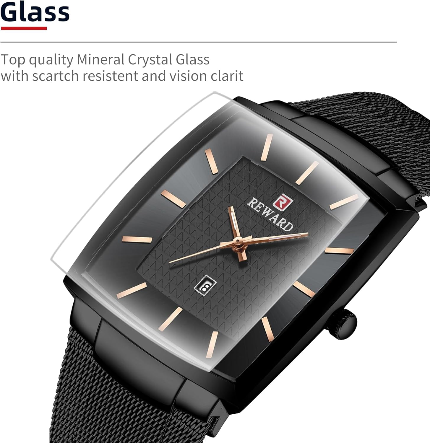 Watches Square Analog Quartz Stainless Steel Watches for Men Mesh Strap Waterproof Business Military Sport Wrist Watch with Date